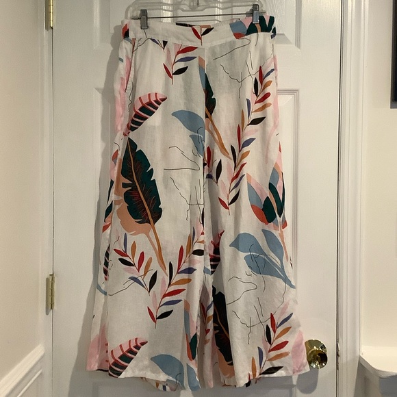 Cynthia Rowley Pants - CYNTHIA ROWLEY 100% Linen Leaf Print Lightweight Resortwear Wide Leg Pants L